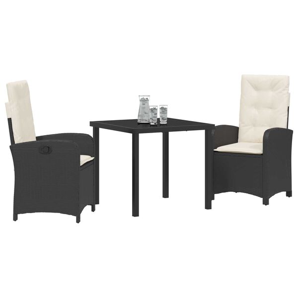 vidaXL Set da Pranzo per Giardino con cuscino 3 pcs Nero polyrattan