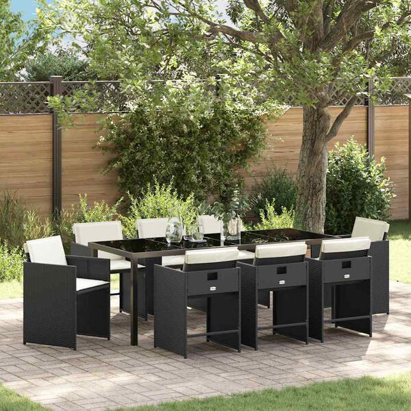 vidaXL Set da Pranzo per Giardino 9 pcs Nero polyrattan