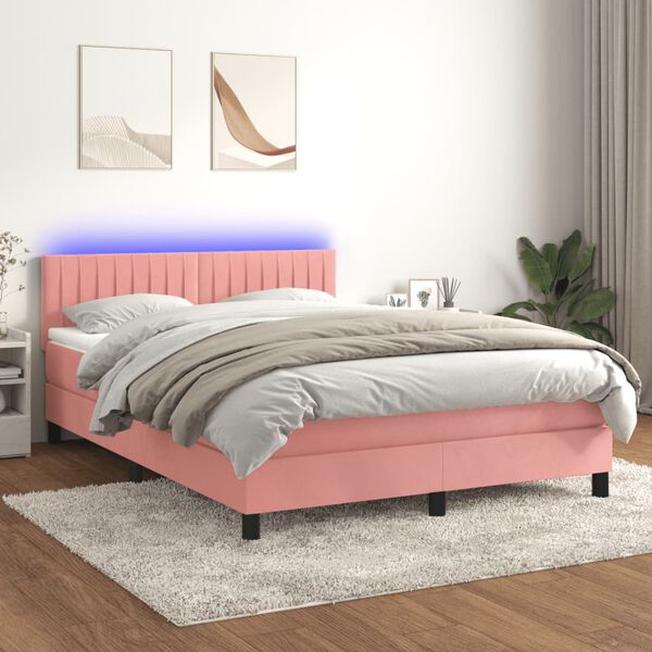 vidaXL Letto a Molle con Materasso e LED Rosa 140x200 cm in Velluto