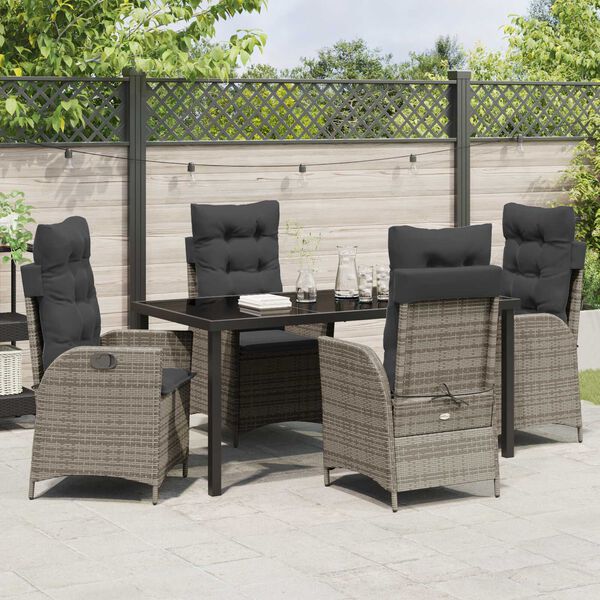 vidaXL Set da Pranzo per Giardino con cuscino 5 pcs Grigio polyrattan