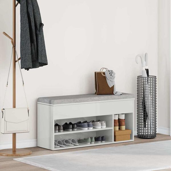 vidaXL Panca Porta Scarpe Bianco Lucido 102x30,5x45 cm Truciolato