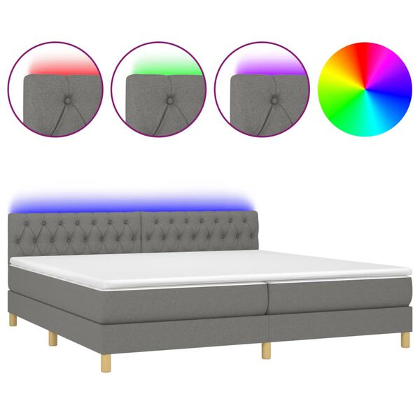vidaXL Letto a Molle Materasso e LED Grigio Scuro 200x200cm in Tessuto