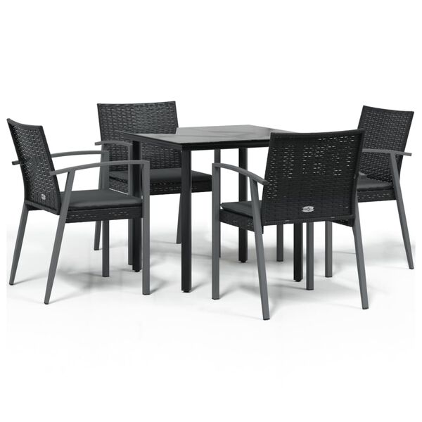 vidaXL Set Pranzo da Giardino 5pz con Cuscini in Polyrattan e Acciaio