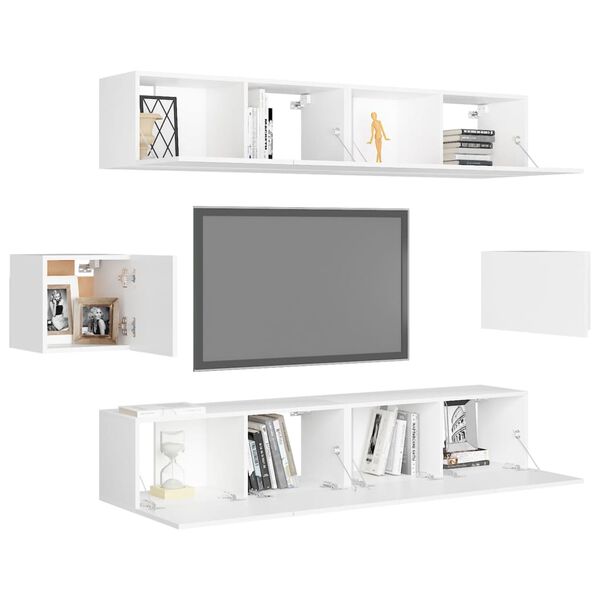 vidaXL Set Mobili Porta TV 6 pz Bianco in Legno Multistrato