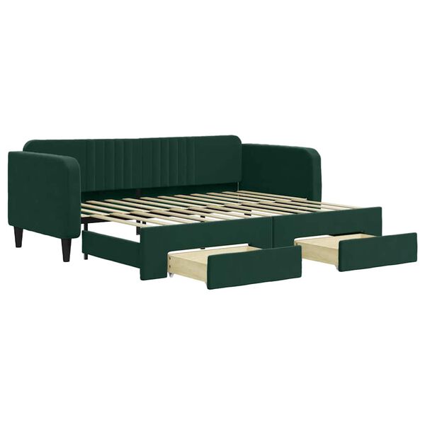 vidaXL Divano Letto Estraibile Cassetti Verde Scuro 90x200cm Velluto