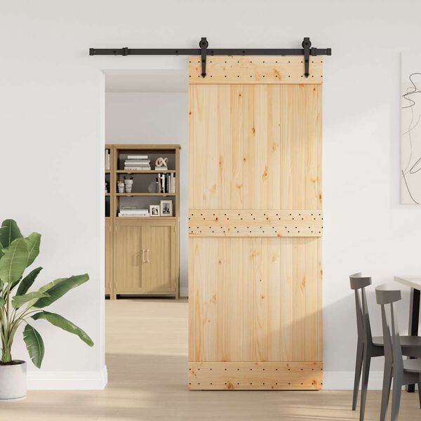 vidaXL Porta Scorrevole con Set Hardware 85x210 cm Legno Massello Pino