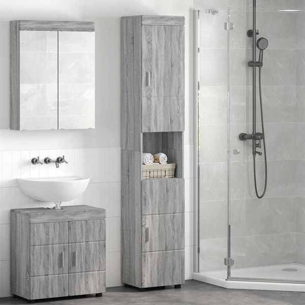 vidaXL Set di Armadi da Bagno TULUM Grigio Sonoma 37 x 31,5 x 203 cm