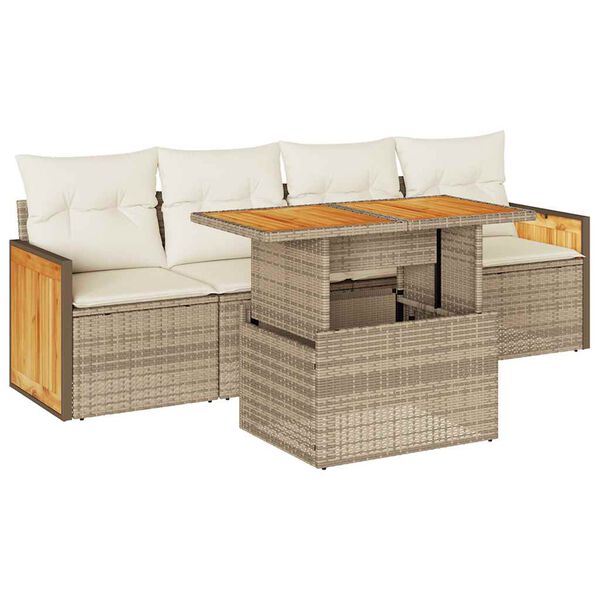 vidaXL Set Divano da Giardino 5 pz con Cuscini Beige Polyrattan Acacia