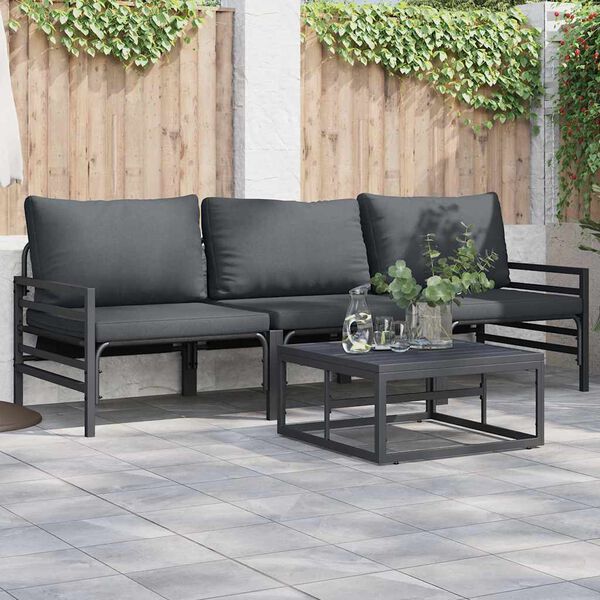 vidaXL Set Divano da Giardino con cuscino 3 pcs Nero Acciaio