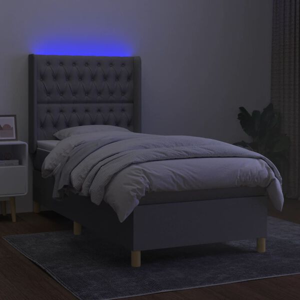 vidaXL Letto a Molle Materasso e LED Grigio Chiaro 90x200 cm Tessuto