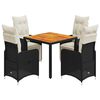 vidaXL Set Bistr&ograve; da Giardino 5 pz con Cuscini in Polyrattan Nero