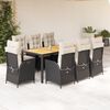 vidaXL Set da Pranzo da Giardino 9 pz con Cuscini Nero in Polyrattan