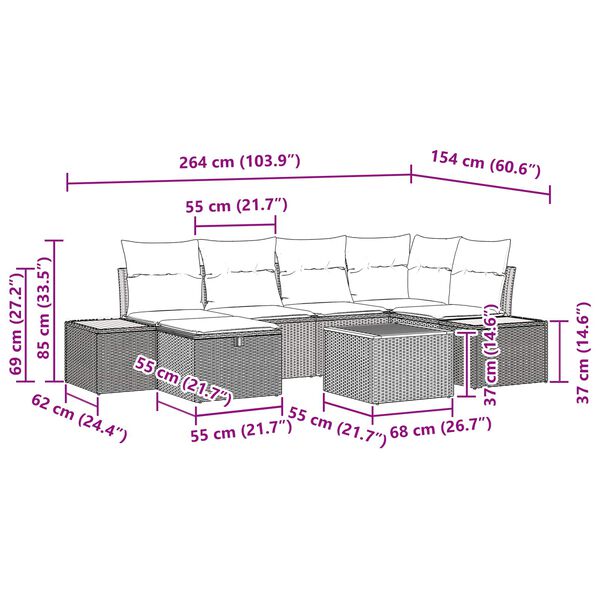 vidaXL Set Divano da Giardino con cuscino 9 pcs Nero Poly Rattan