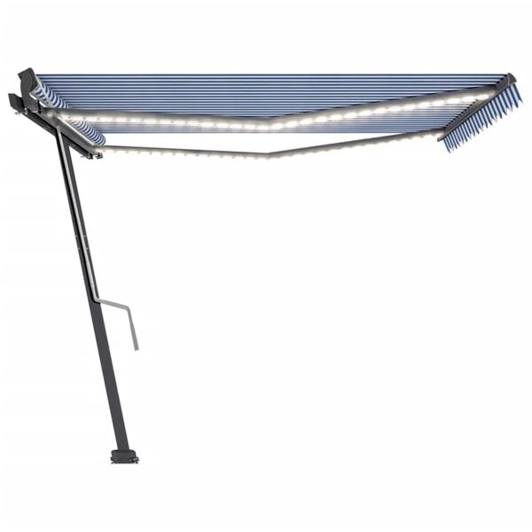 vidaXL Tenda da Sole Retrattile Manuale con LED 400x300cm Blu e Bianca