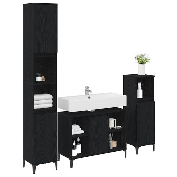vidaXL Set di mobili per il bagno 3 pcs Rovere nero Legno multistrato