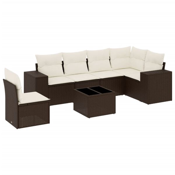 vidaXL Set Divani da Giardino 7 pz con Cuscini Marrone in Polyrattan
