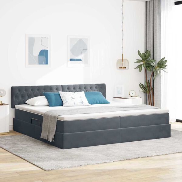 vidaXL Letto con Contenitore Grigio scuro 200 x 200 cm Velluto