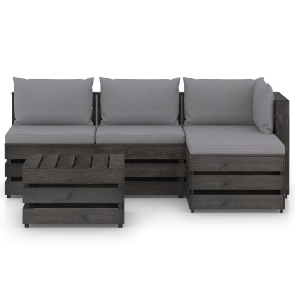 vidaXL Set Salotto da Giardino 5pz con Cuscini Legno Impregnato Grigio