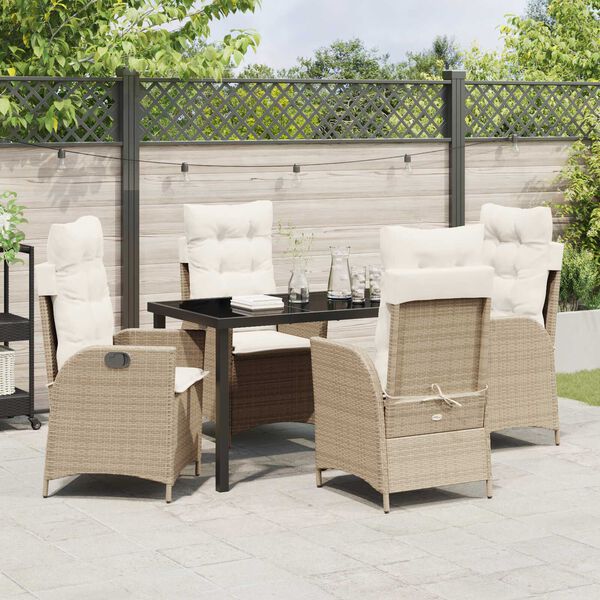 vidaXL Set da Pranzo per Giardino con cuscino 5 pcs Beige polyrattan