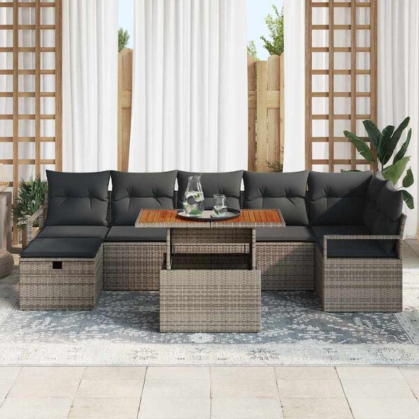 vidaXL Set Divano da Giardino con cuscino 8 pcs Grigio polyrattan
