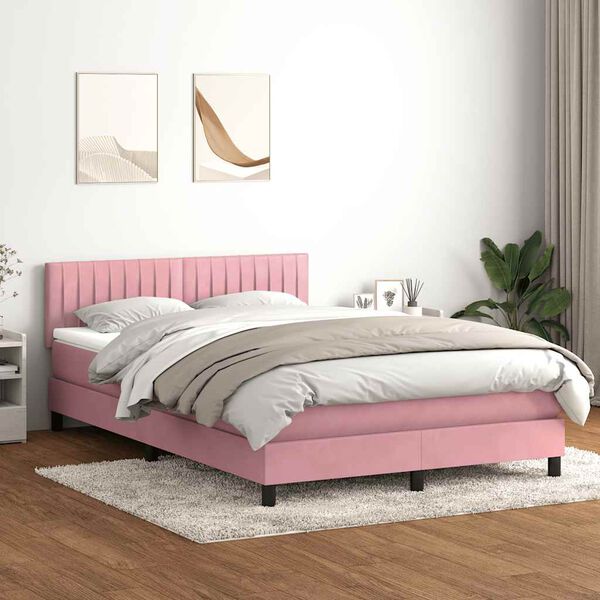 vidaXL Letto a Molle con Materasso e LED Rosa 140x220 cm in Velluto