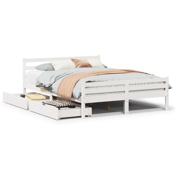 vidaXL Letto senza Materasso Bianco 160x200 cm Legno Massello di Pino
