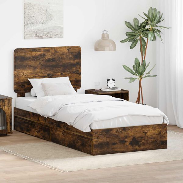 vidaXL Letto con Contenitore Rovere fum&eacute; 90 x 200 cm Legno multistrato