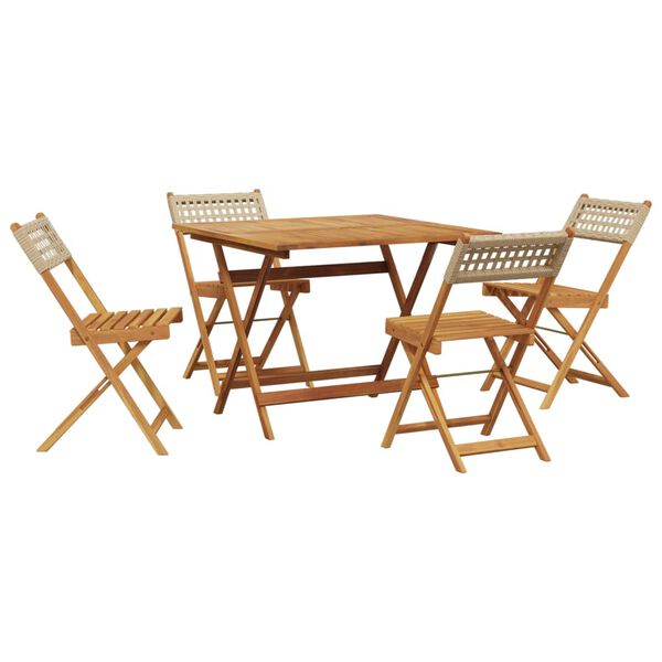 vidaXL Set Pranzo da Giardino 5 pz Beige Polyrattan e Legno Massello