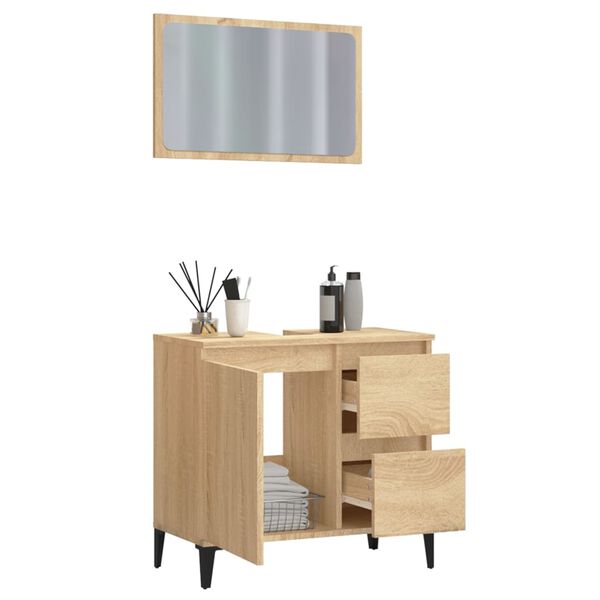 vidaXL Set Mobili da Bagno 2 pz Rovere Sonoma in Legno Multistrato