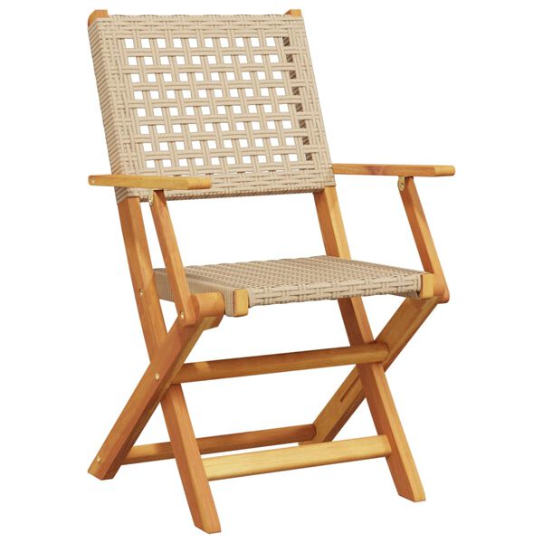 vidaXL Sedie da Giardino 2 pz Beige Legno Massello Acacia e Polyrattan