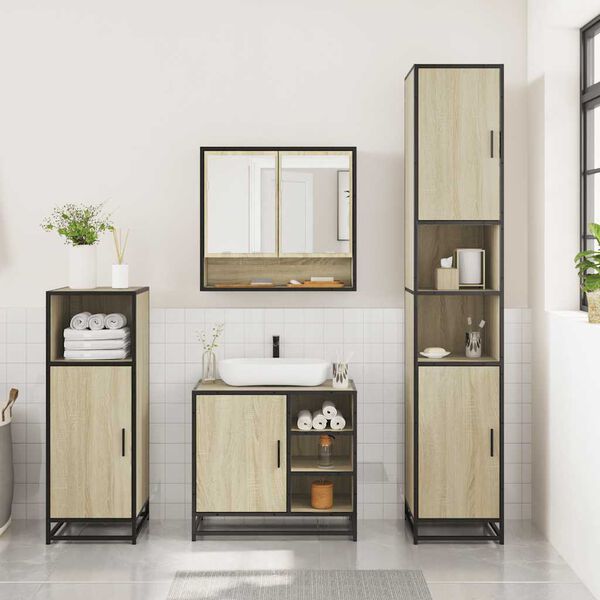 vidaXL Set Mobili da Bagno 3 pz Rovere Sonoma in Legno Multistrato