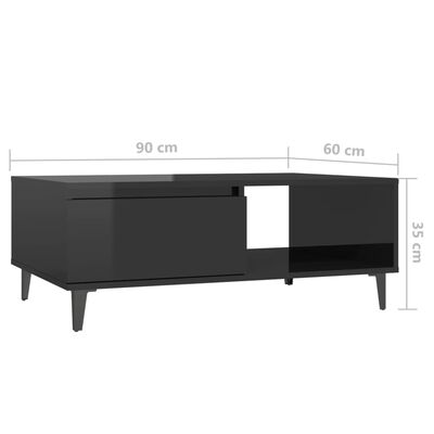 vidaXL Tavolino da Salotto Nero Lucido 90x60x35 cm Legno Multistrato