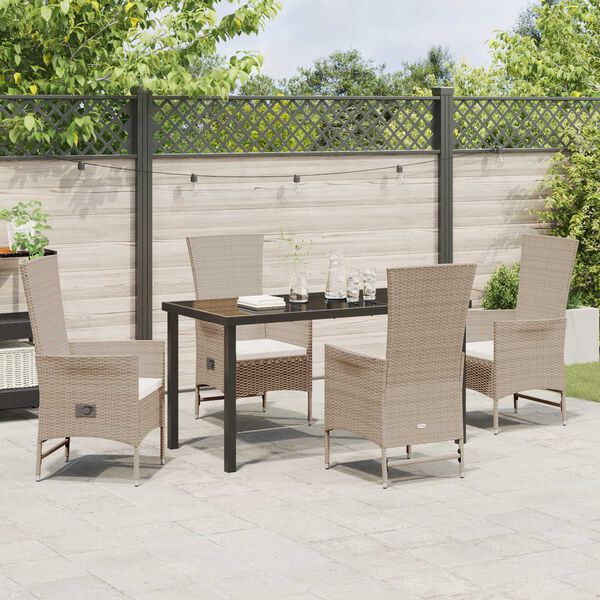 vidaXL Set da Pranzo per Giardino con cuscino 5 pcs Beige polyrattan