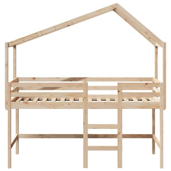 vidaXL Letto Soppalco con Scala e Tetto 90x200 cm Legno Massello Pino