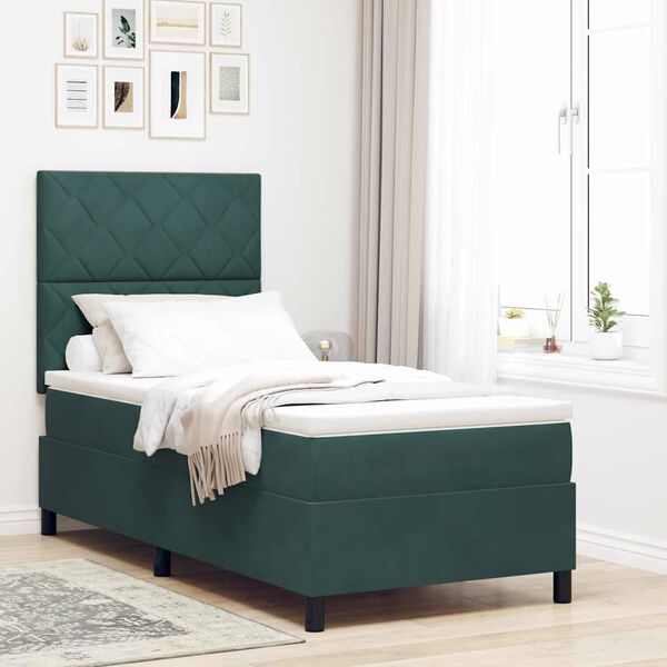 vidaXL Letto a Sorgente LED Verde Scuro 90 x 200 cm Tessuto