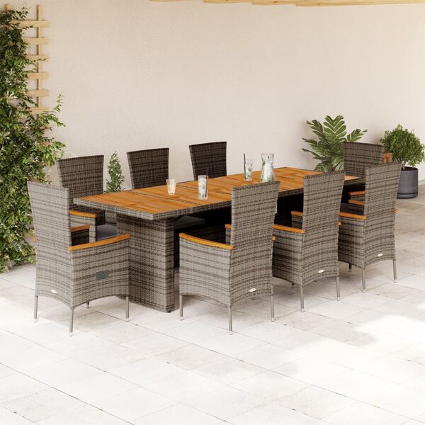 vidaXL Set da Pranzo da Giardino 11pz con Cuscini in Polyrattan Grigio