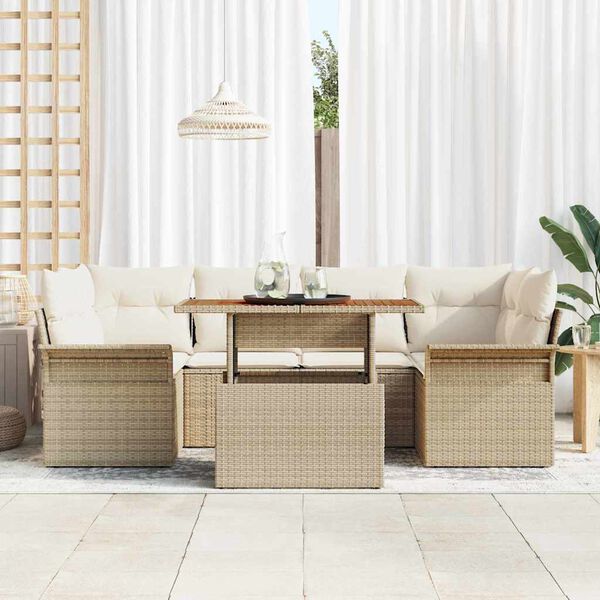 vidaXL Set Divano da Giardino 7 pcs Beige Poly Rattan