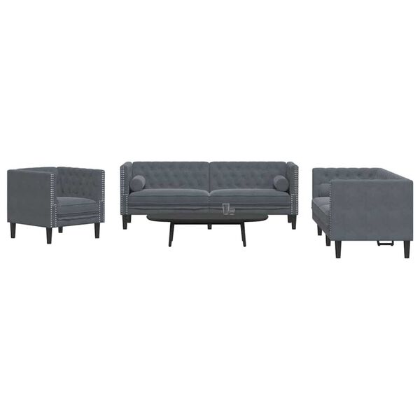 vidaXL Divano per Soggiorno 3 pcs Grigio scuro 194 x 74,5 x 70,5 cm