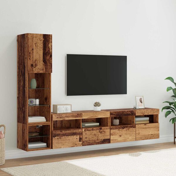 vidaXL Unit&agrave; TV da Parete 4 pcs Legno vecchio Legno multistrato