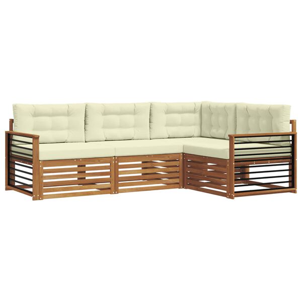 vidaXL Set di divani da esterno con cuscino 4 pcs Naturale e Crema