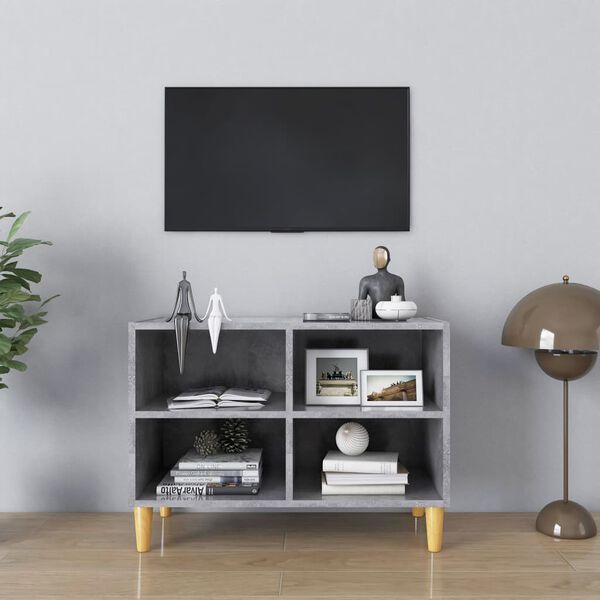 vidaXL Mobile TV con Gambe Legno Massello Grigio Cemento 69,5x30x50 cm