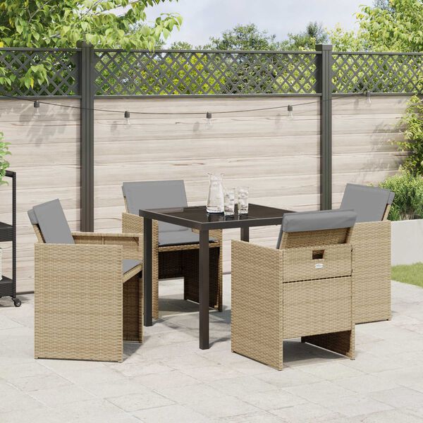 vidaXL Set da Pranzo per Giardino con cuscino 5 pcs Beige polyrattan