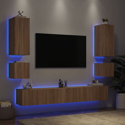 vidaXL Mobili TV a Muro 6pz con Luci LED Rovere Sonoma