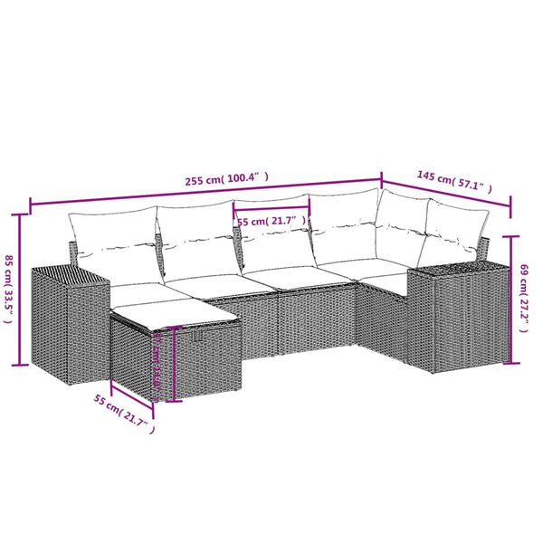 vidaXL Set Divano da Giardino 6pz con Cuscini Grigio Chiaro Polyrattan