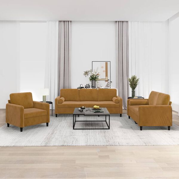 vidaXL Set di Divani 3 pz con Cuscini Decorativi Marrone in Velluto