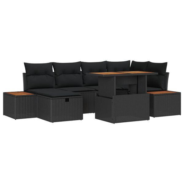 vidaXL Set Divano da Giardino con cuscino 7 pcs Nero polyrattan