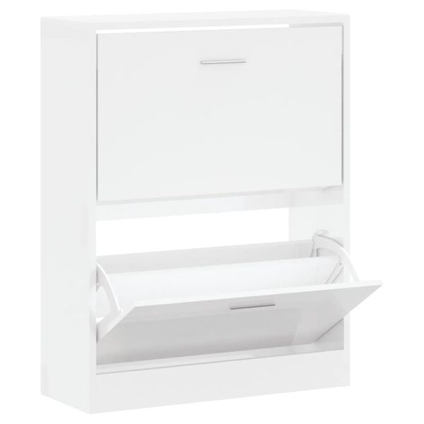 vidaXL Scarpiera Bianco Lucido 63x24x81 cm in Legno Multistrato