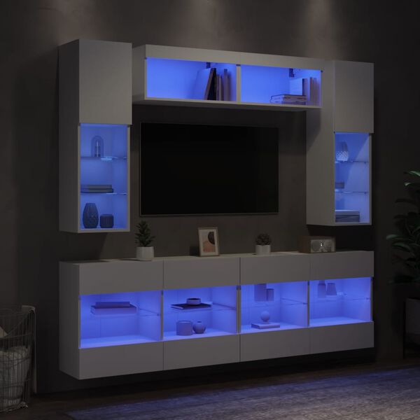 vidaXL Set Mobili TV a Muro 6 pz con Luci LED Bianco