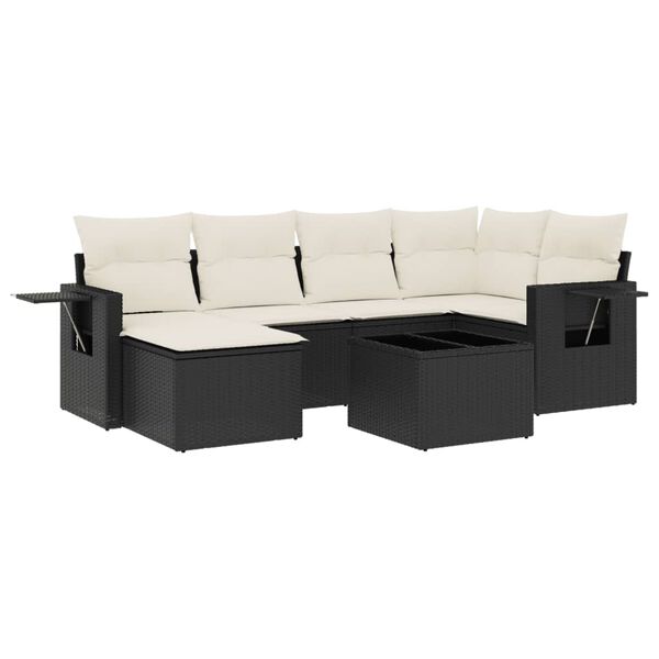 vidaXL Set Divani da Giardino con Cuscini 7pz Nero Polyrattan