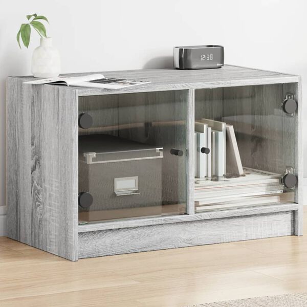 vidaXL Mobile Porta TV con Ante in Vetro Grigio Sonoma 68x37x42 cm